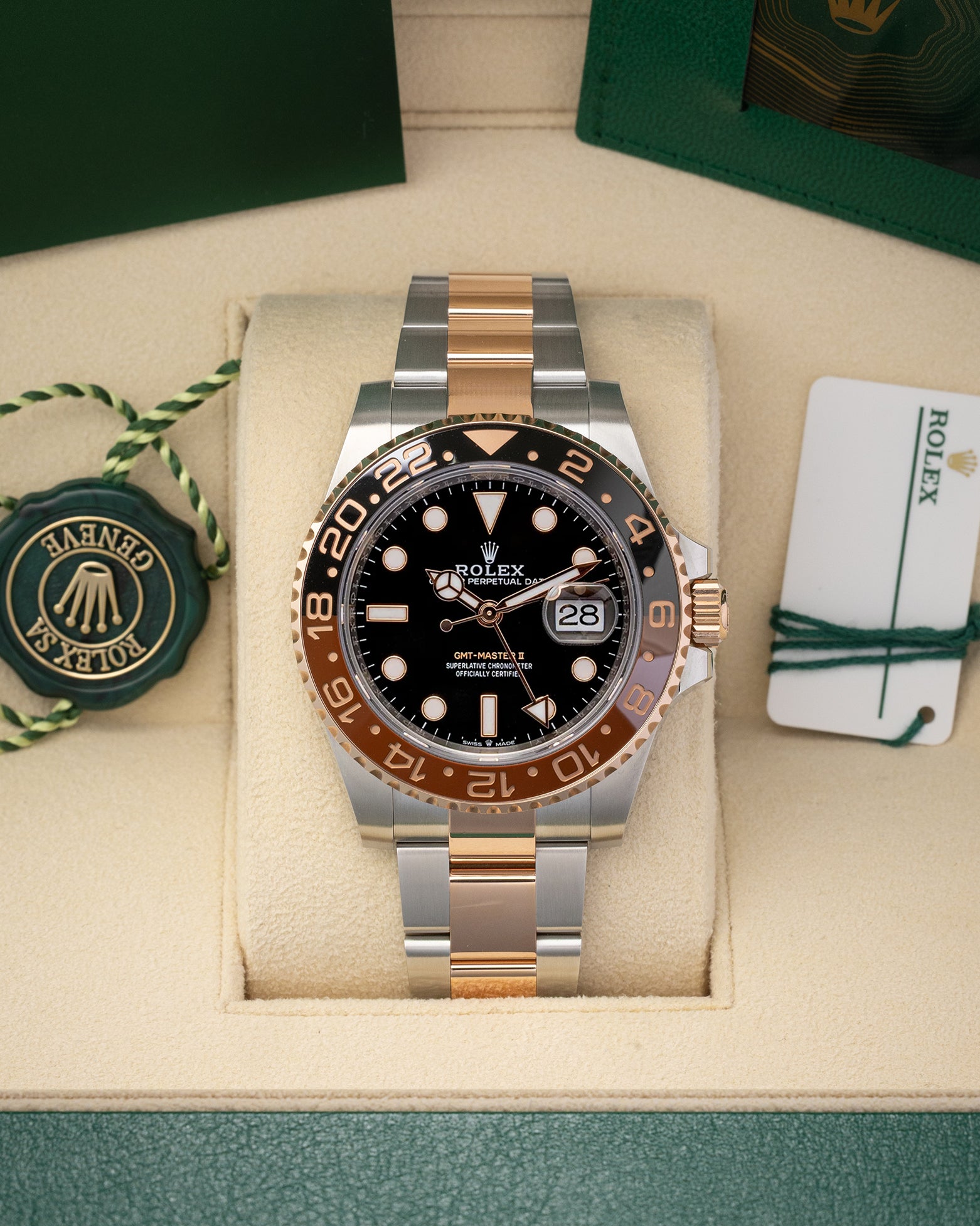 Pre owned 2023 Rolex GMT-Master II 126711CHNR Root Beer in two-tone Everose gold and steel with box and papers at Noah's Fine Watches & Jewelry in Dallas, Texas