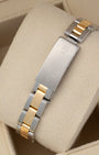 Back view of the two-tone yellow gold and stainless steel Oyster bracelet clasp on a vintage 1981 Rolex Lady-Datejust 6916.