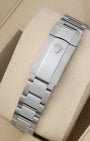 Back view showing the stainless steel Oysterlock clasp with Easylink 5mm comfort extension link on a 2019 Rolex Milgauss 116400GV