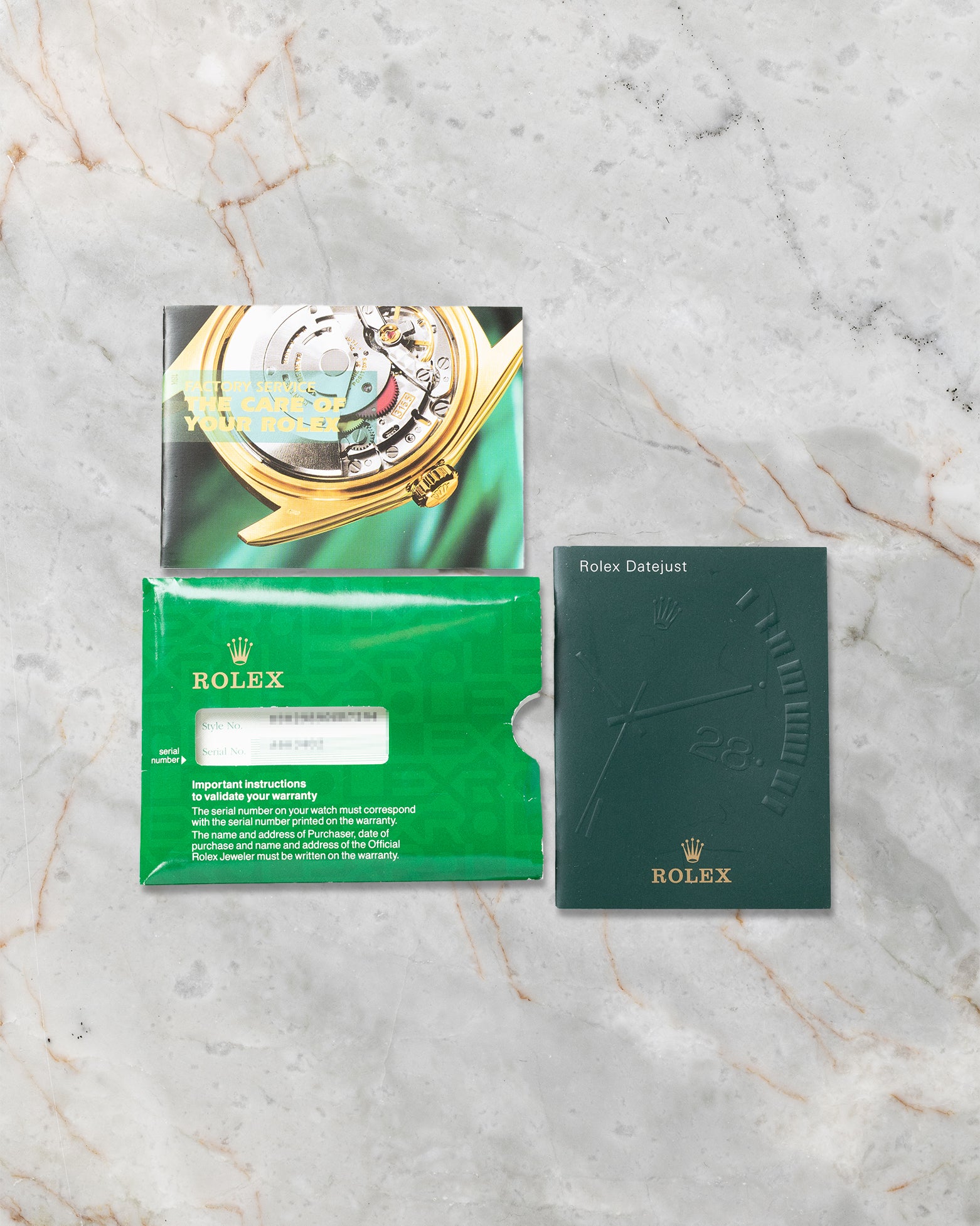 Official 2001 Rolex punched warranty paper certificate and green leather document wallet for Pearlmaster 80298