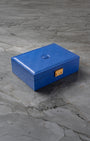 Authentic vintage blue leather Rolex presentation display box for Pearlmaster timepiece
