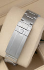 Back view showing the stainless steel Oysterlock safety clasp with Glidelock adjustment system on a 2025 Rolex Submariner 126610LN