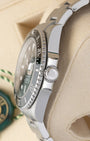 Side profile showing the 41mm Oystersteel case, crown guards, and signed Triplock winding crown on a Rolex Submariner Date 126610LN