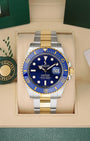 Brand new 2026 Rolex Submariner Date Bluesy 126613LB two-tone blue dial watch at Noah's Fine Watches & Jewelry in Dallas, TX