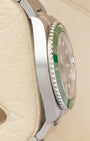 Polished Oystersteel case side view of brand new 2026 Rolex Submariner Date 126610LV Starbucks