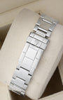 Rear view of the stainless steel Oyster bracelet showing the traditional folding safety deployment clasp with the embossed Rolex crown coronet logo