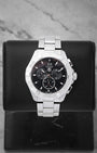 TAG Heuer Aquaracer 300M quartz chronograph 43mm watch with a black dial and grand date window, model CAY1110, on display at Noah's Fine Watches & Jewelry in Dallas