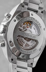 The split sapphire crystal exhibition caseback of a TAG Heuer Grand Carrera displaying the COSC certified Swiss automatic Calibre 17 movement