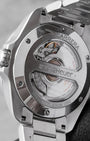 The split sapphire crystal exhibition caseback of a TAG Heuer Grand Carrera displaying the COSC certified Calibre 6 RS automatic movement