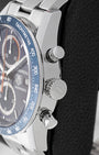 41mm stainless steel case profile showing chronograph pushers and TAG Heuer logo crown on Carrera CV2015