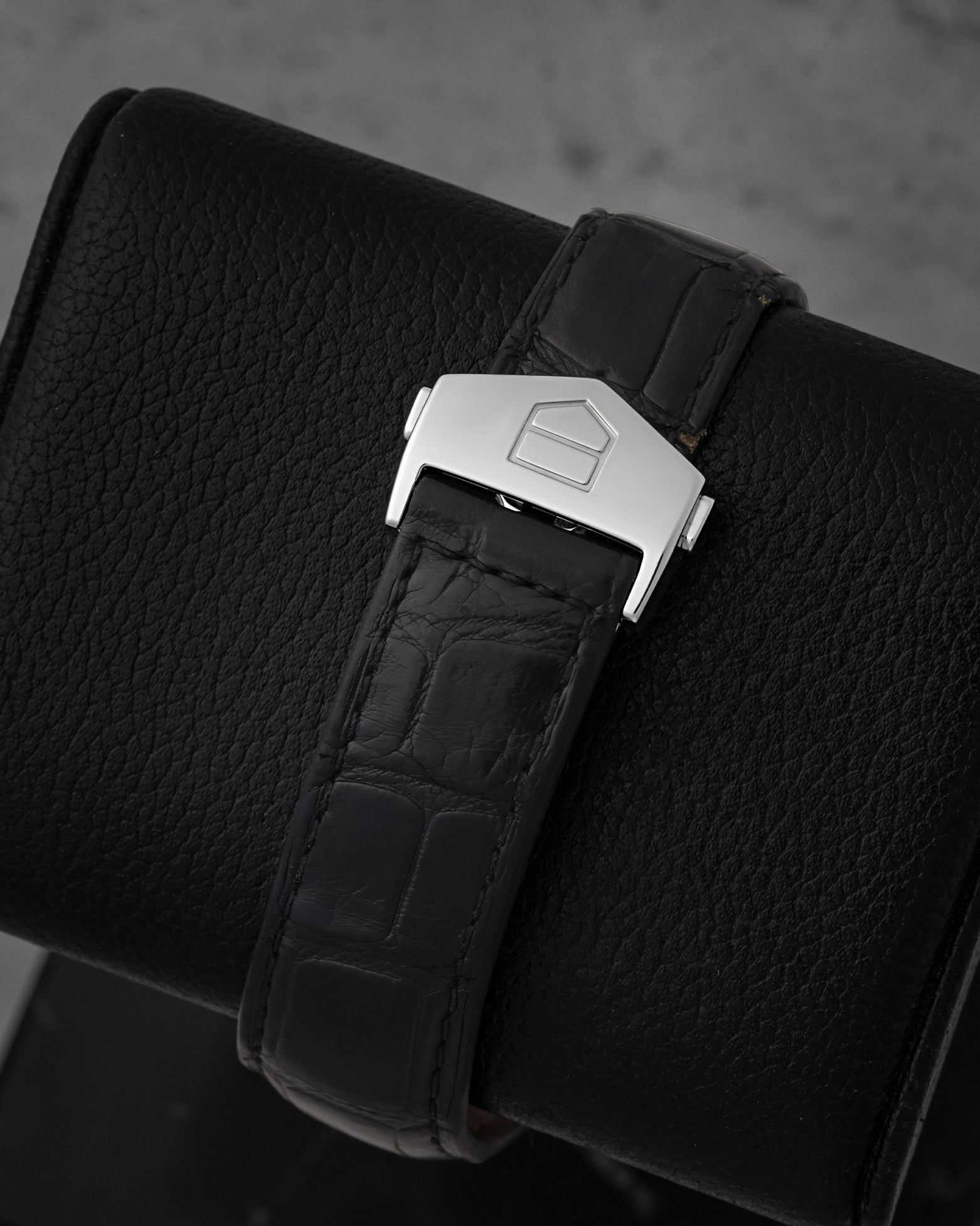 Black alligator leather strap with stainless steel folding deployment clasp for TAG Heuer Monaco