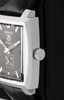 Close-up of the winding crown and polished bevels on a TAG Heuer Monaco Calibre 6