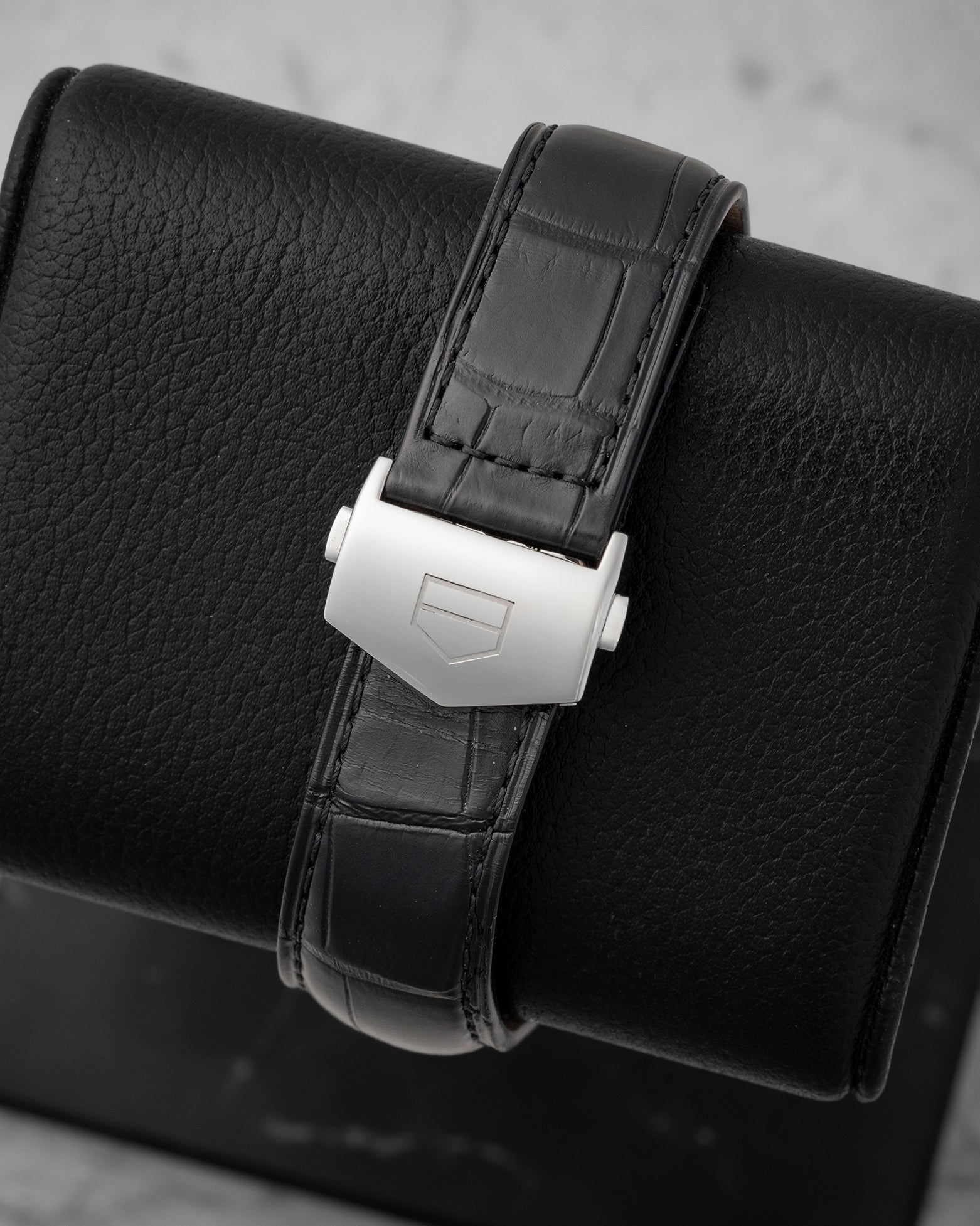 Black alligator leather strap with stainless steel folding deployment clasp for TAG Heuer Monaco CBL2113.FC6177