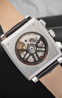 Sapphire exhibition case back revealing the in-house Calibre Heuer 02 automatic movement of TAG Heuer Monaco CBL2113.FC6177