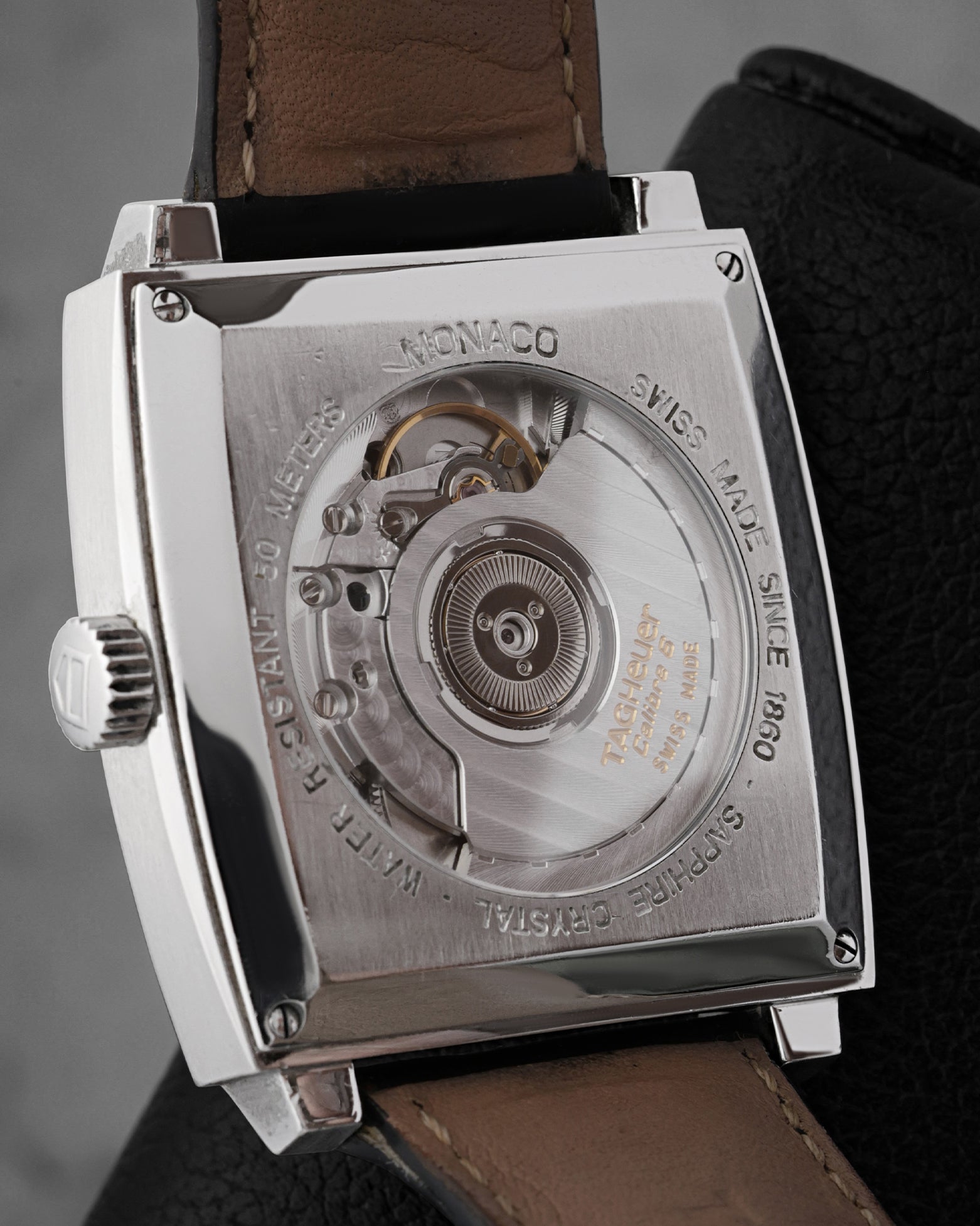 Sapphire crystal caseback displaying the TAG Heuer Calibre 6 automatic movement on reference WW2110