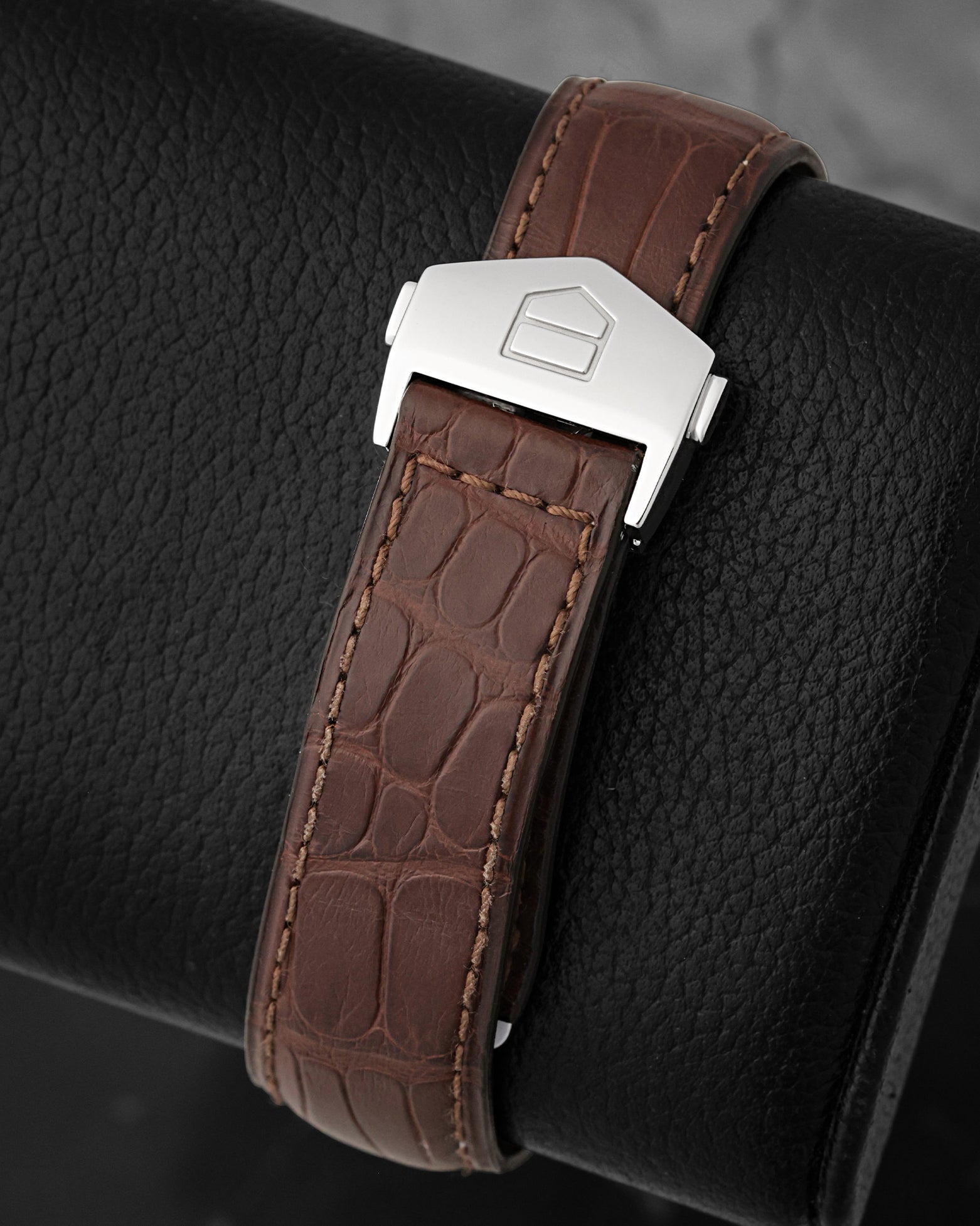 Brown leather strap with stainless steel folding deployant clasp for TAG Heuer Monza WR2110