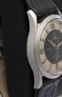 left non-crown side profile view of the vintage 34mm Tudor Oyster Prince case showcasing its brushed case finish and sleek lug profile