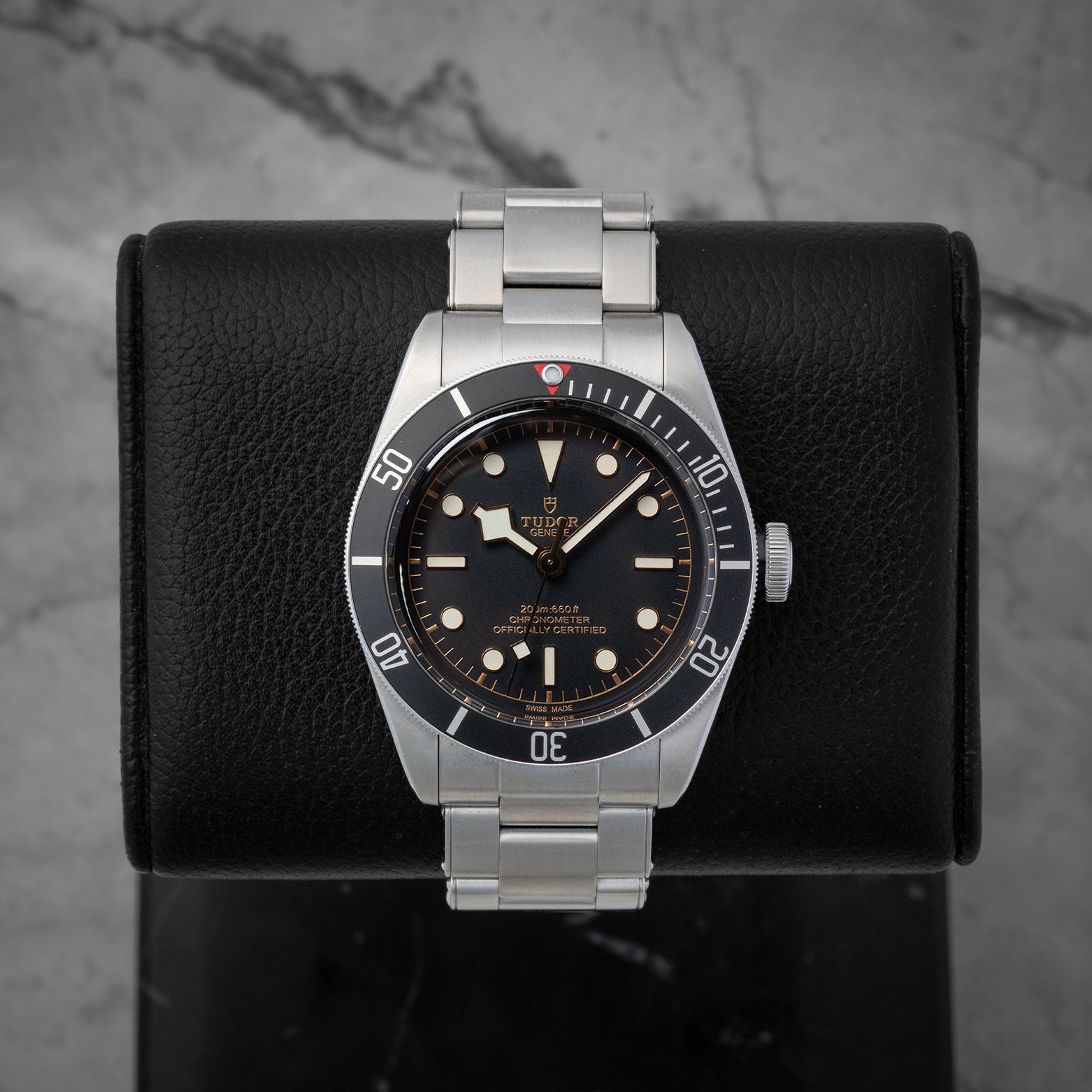 Tudor Black Bay 41mm dive watch with a black bezel, model M79230N, on display at Noah's Fine Watches & Jewelry in Dallas