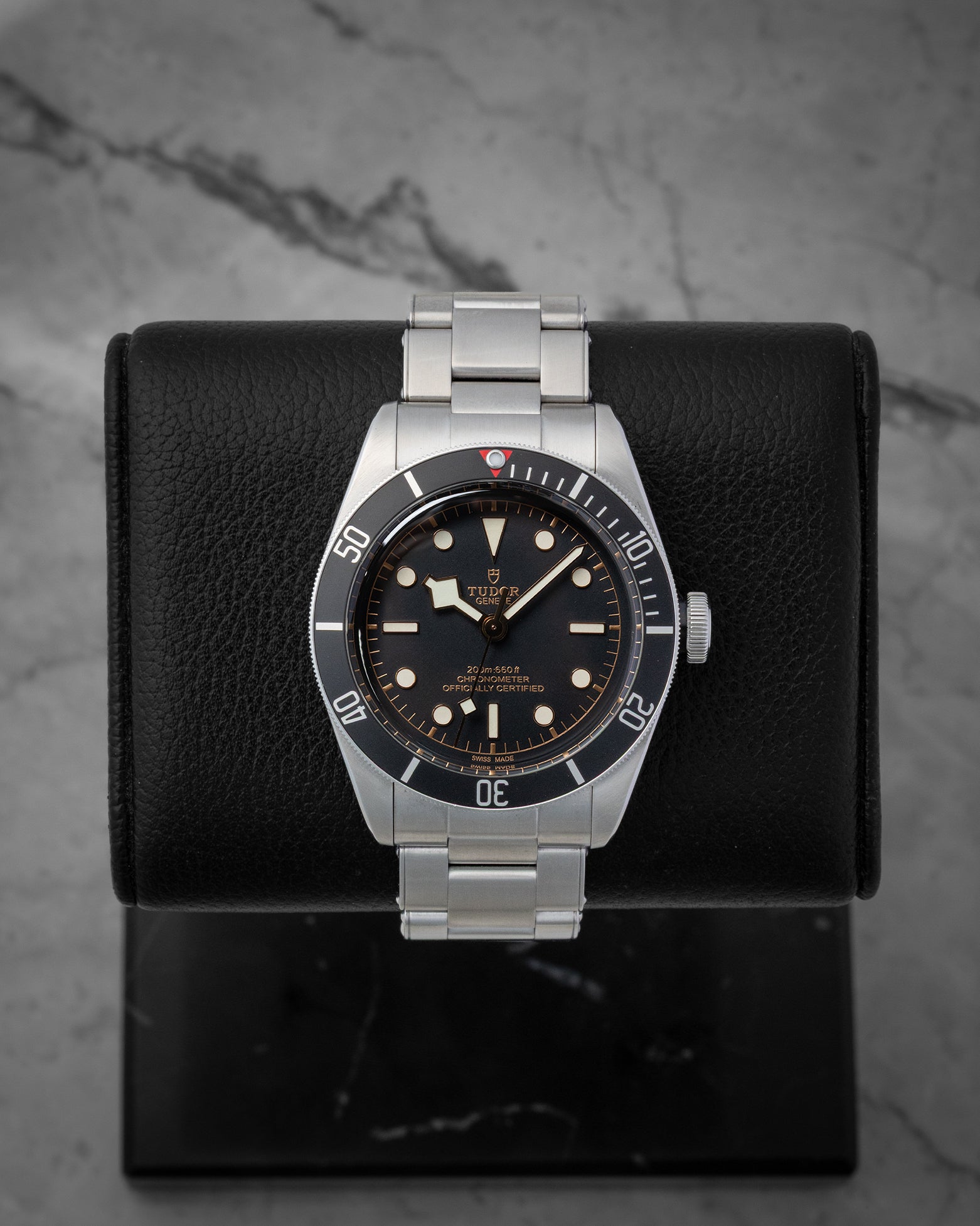 Tudor Black Bay 41mm dive watch with a black bezel, model M79230N, on display at Noah's Fine Watches & Jewelry in Dallas