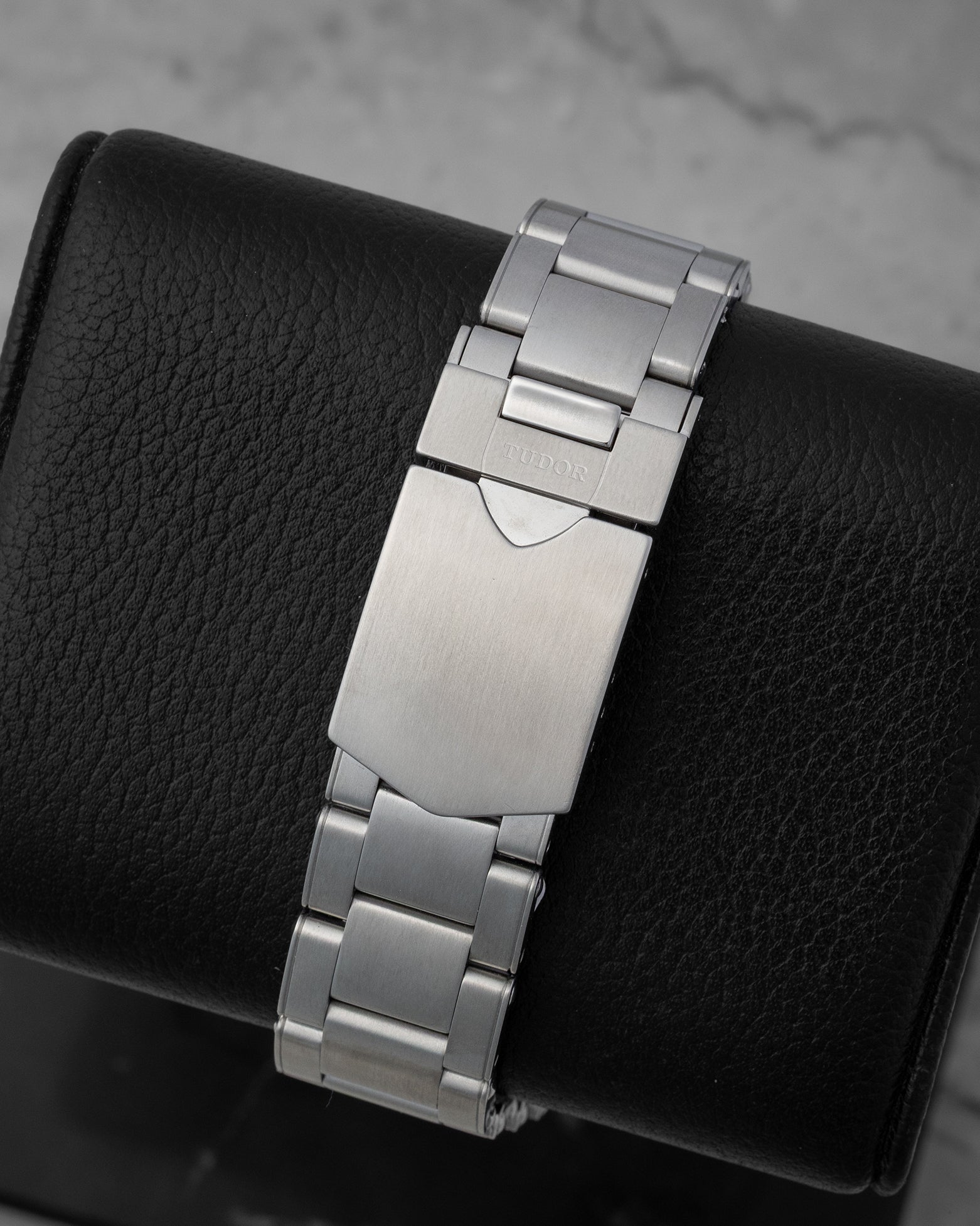 Tudor stainless steel rivet-style bracelet and folding clasp with safety catch