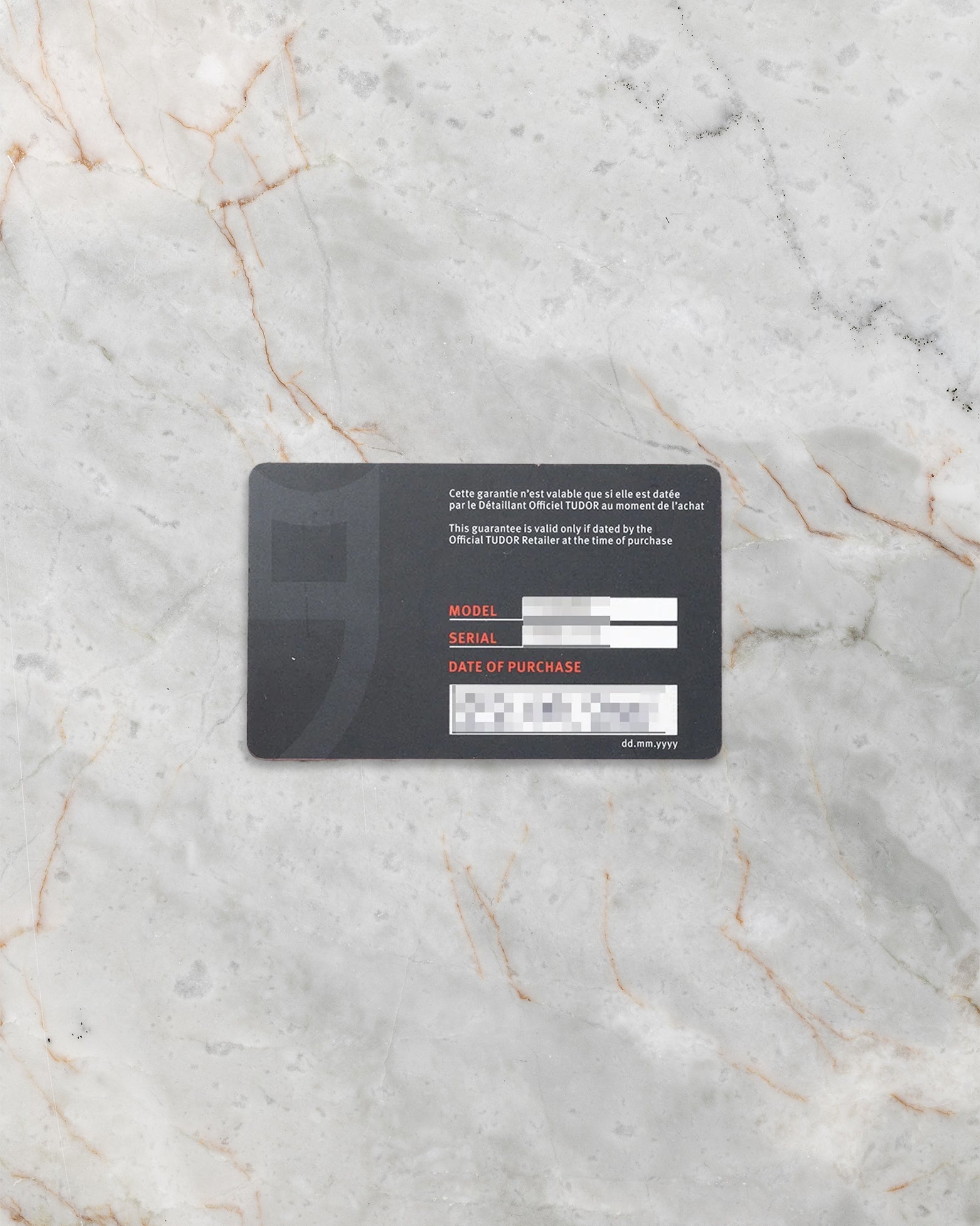 Tudor Pelagos Ultra reference 2543C1A7NU official warranty card displayed at Noah's Fine Watches & Jewelry
