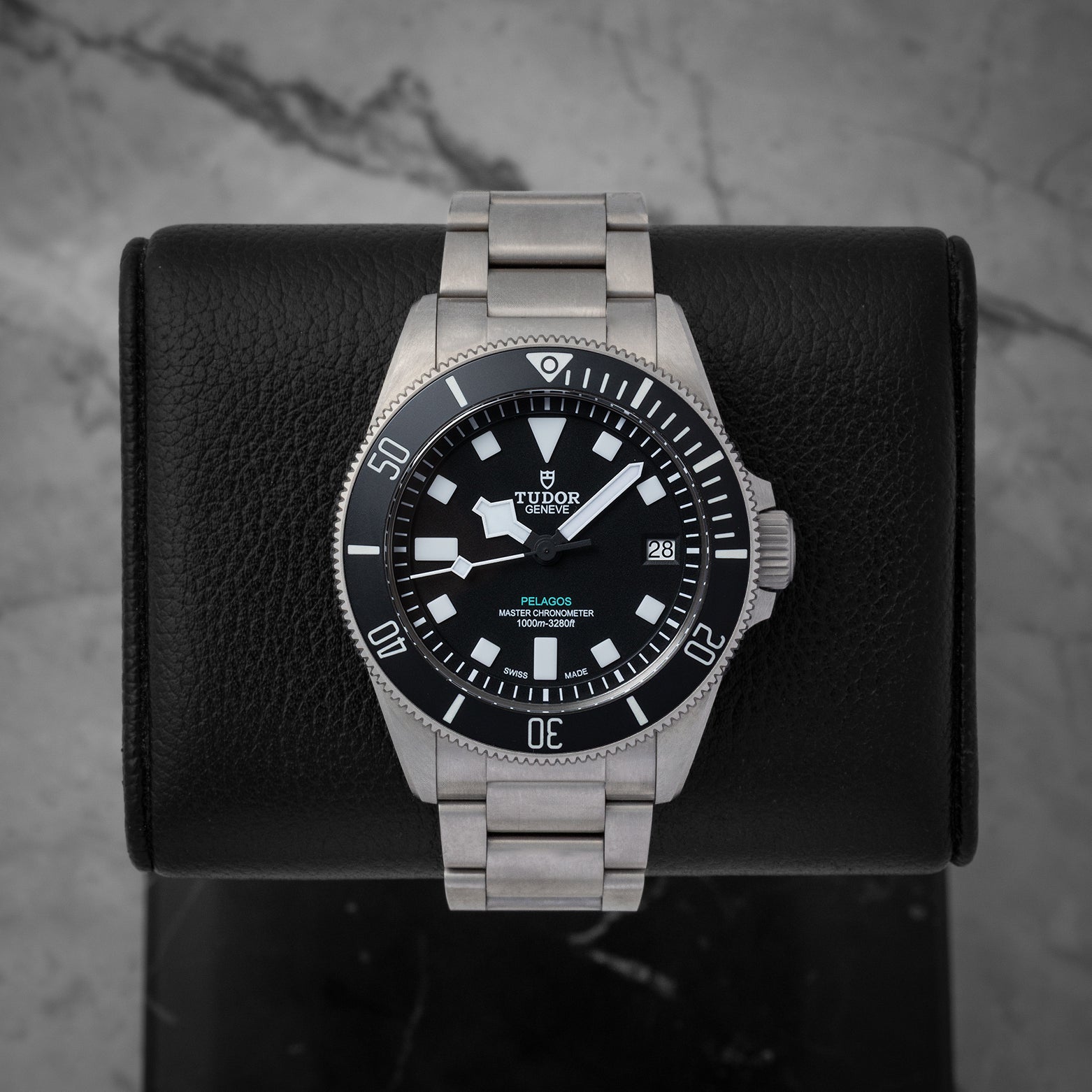 2025 Tudor Pelagos Ultra 43mm titanium dive watch, model 2543C1A7NU, with a black matte dial on display at Noah's Fine Watches & Jewelry in Dallas