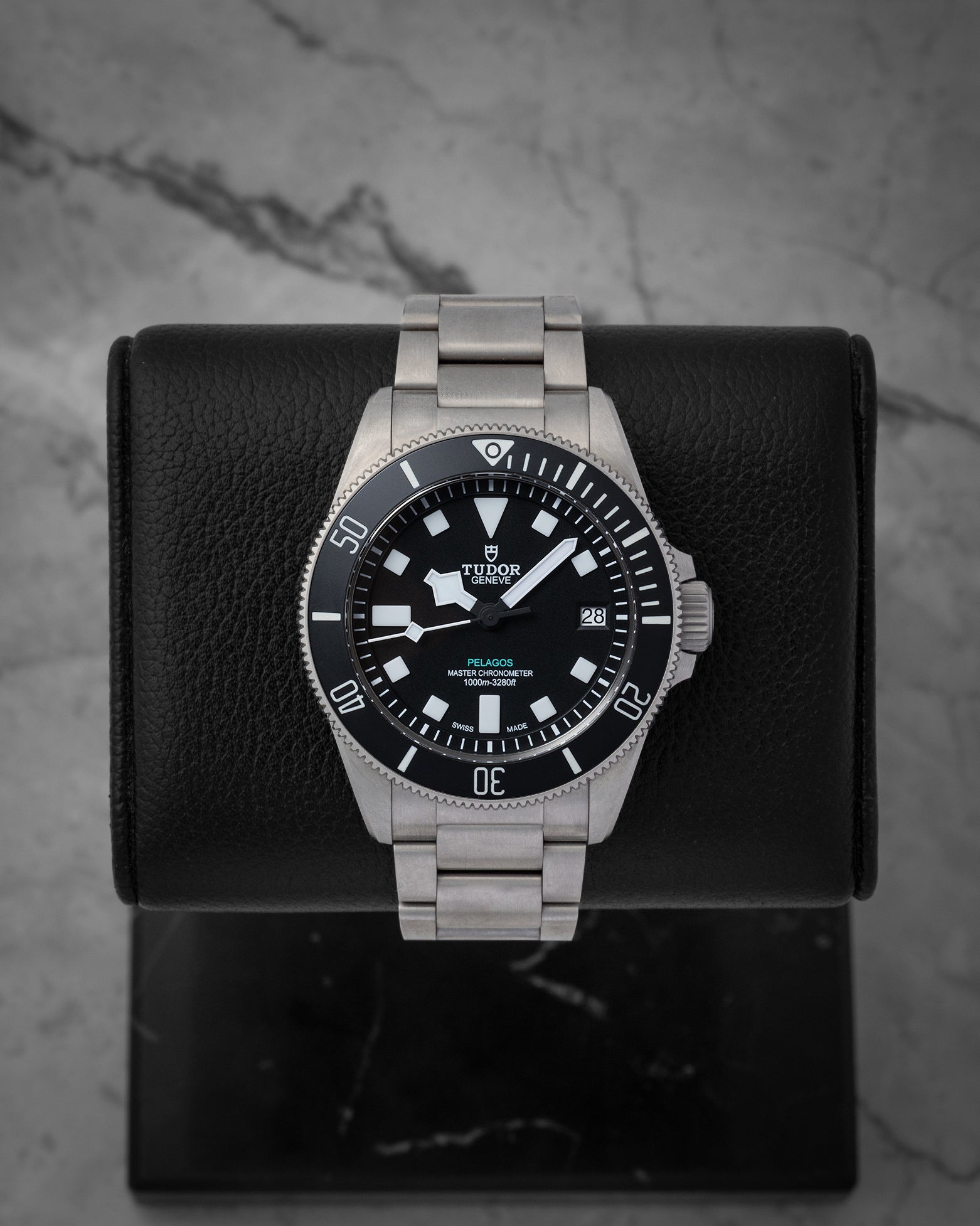 2025 Tudor Pelagos Ultra 43mm titanium dive watch, model 2543C1A7NU, with a black matte dial on display at Noah's Fine Watches & Jewelry in Dallas