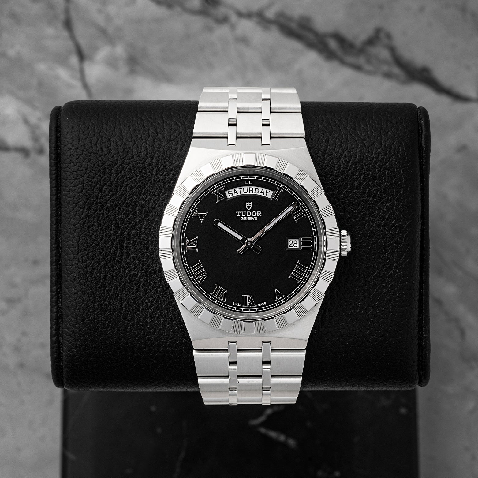 Preowned 2023 Tudor Royal Day-Date 41mm reference M28600 in stainless steel with black sunray dial at Noah's Fine Watches & Jewelry in Dallas, Texas