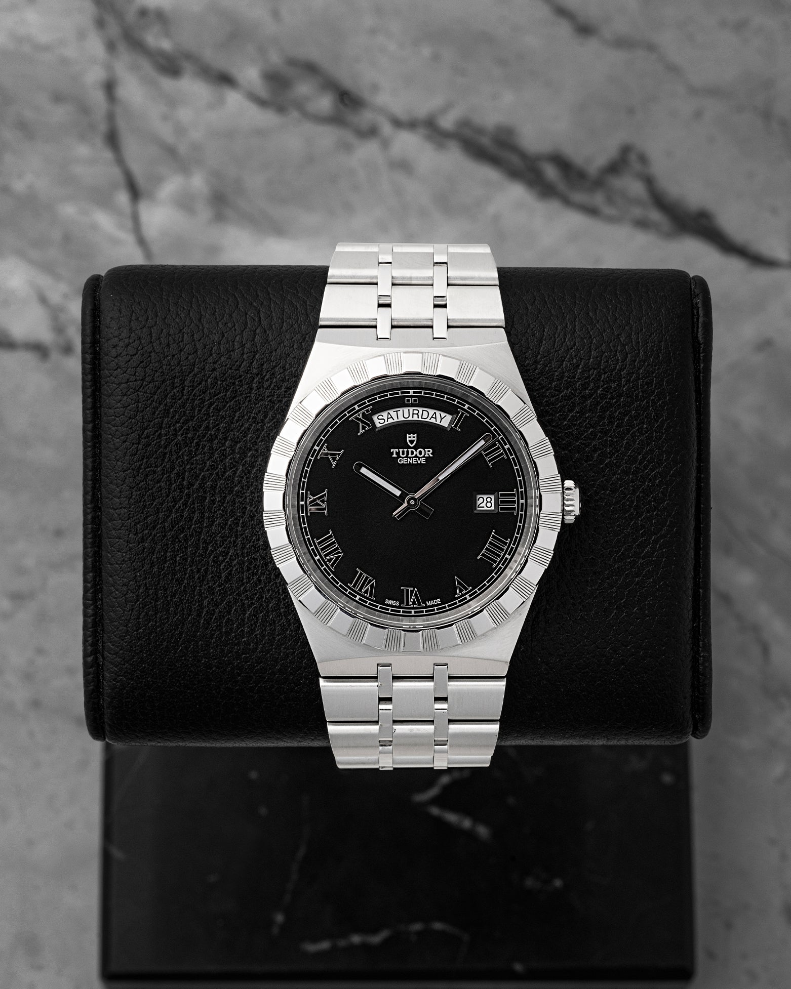 Preowned 2023 Tudor Royal Day-Date 41mm reference M28600 in stainless steel with black sunray dial at Noah's Fine Watches & Jewelry in Dallas, Texas