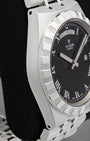 Polished and satin-finished 41mm stainless steel case side profile of pre-owned Tudor Royal Day-Date reference M28600