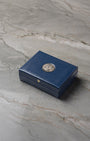 Original vintage blue leather Rolex Cellini presentation box with gold crest logo